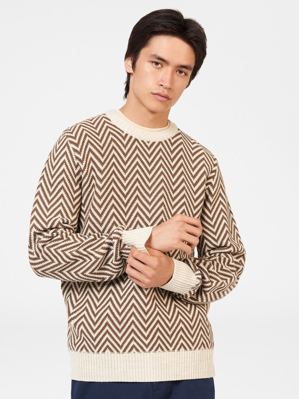 Knitwear Ben Sherman Chevron Jacquard Crewneck Blanche | QTZ-60001658